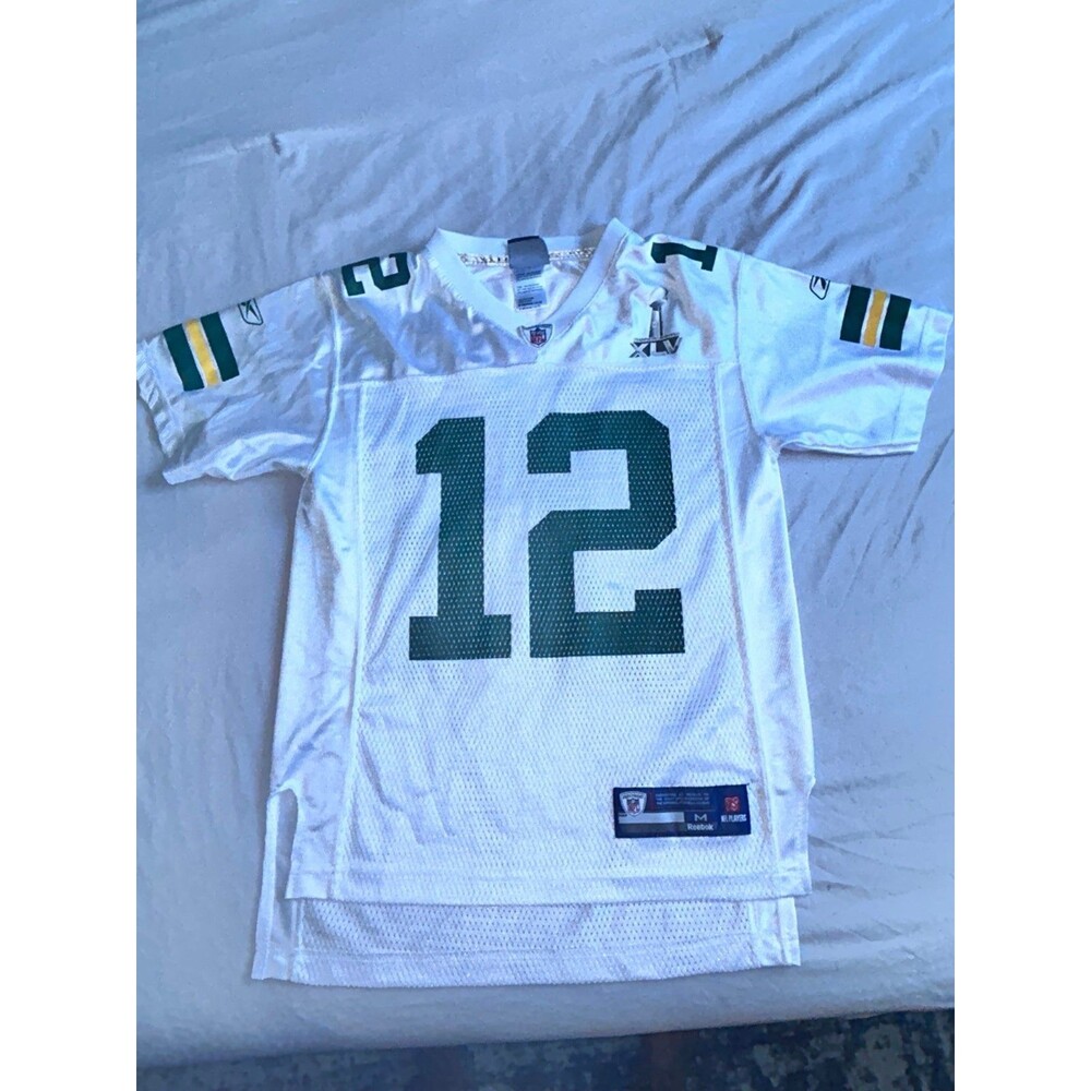 Reebok Green Bay Packers Rogers #12 White Super Bowl XLV Jersey Youth Medium